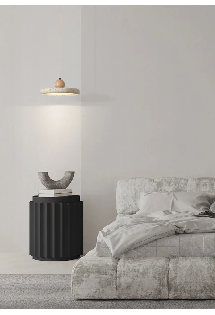Mannelli Wabi Sabi Circular Travertine Strone and Wood Pendant Light