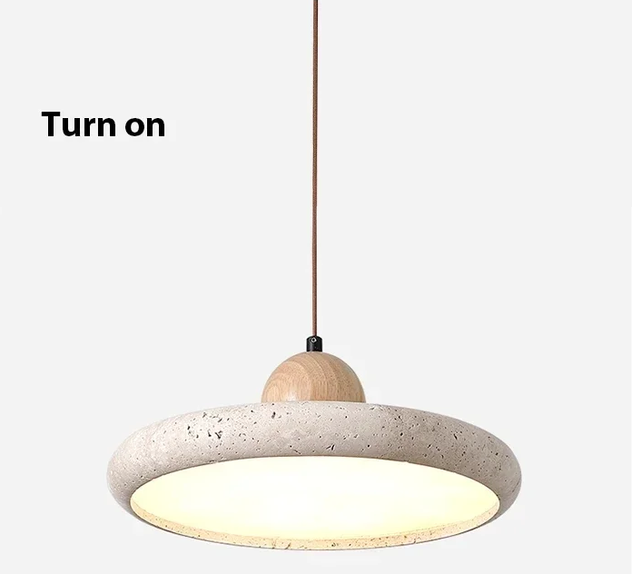 Mannelli Wabi Sabi Circular Travertine Strone and Wood Pendant Light