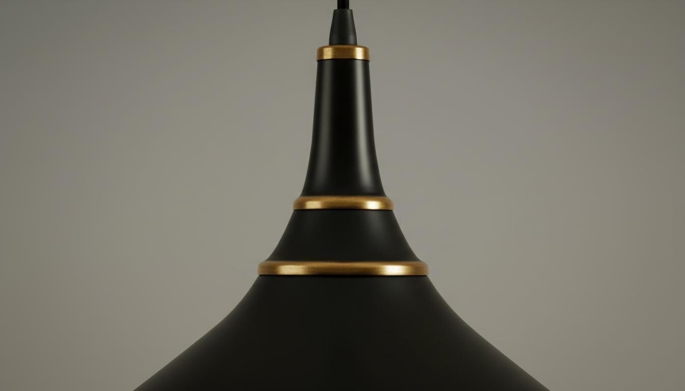 Matte Black & Brass Dome Pendant Light - Mid Century Ceiling Lamp