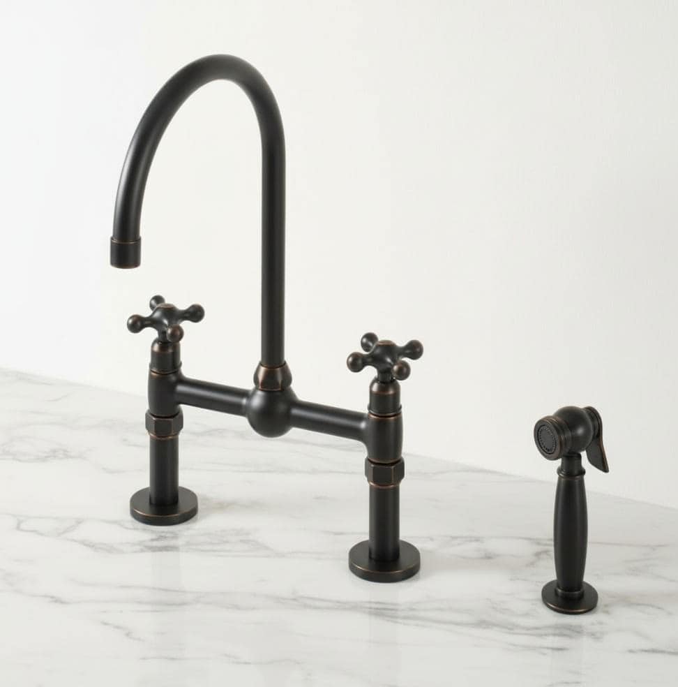 Matte Black Bridge Kitchen Faucet - Solid Brass Farmhouse Fixture