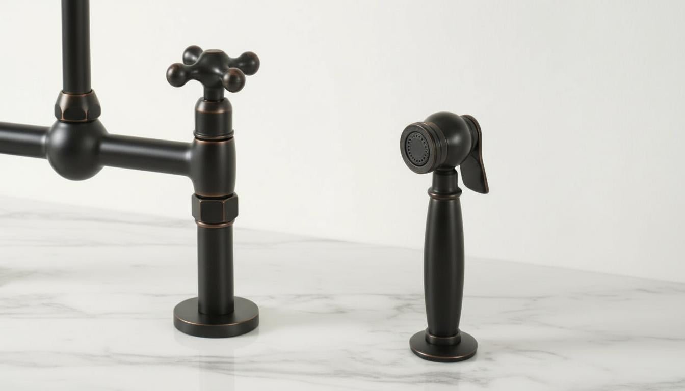Matte Black Bridge Kitchen Faucet - Solid Brass Farmhouse Fixture
