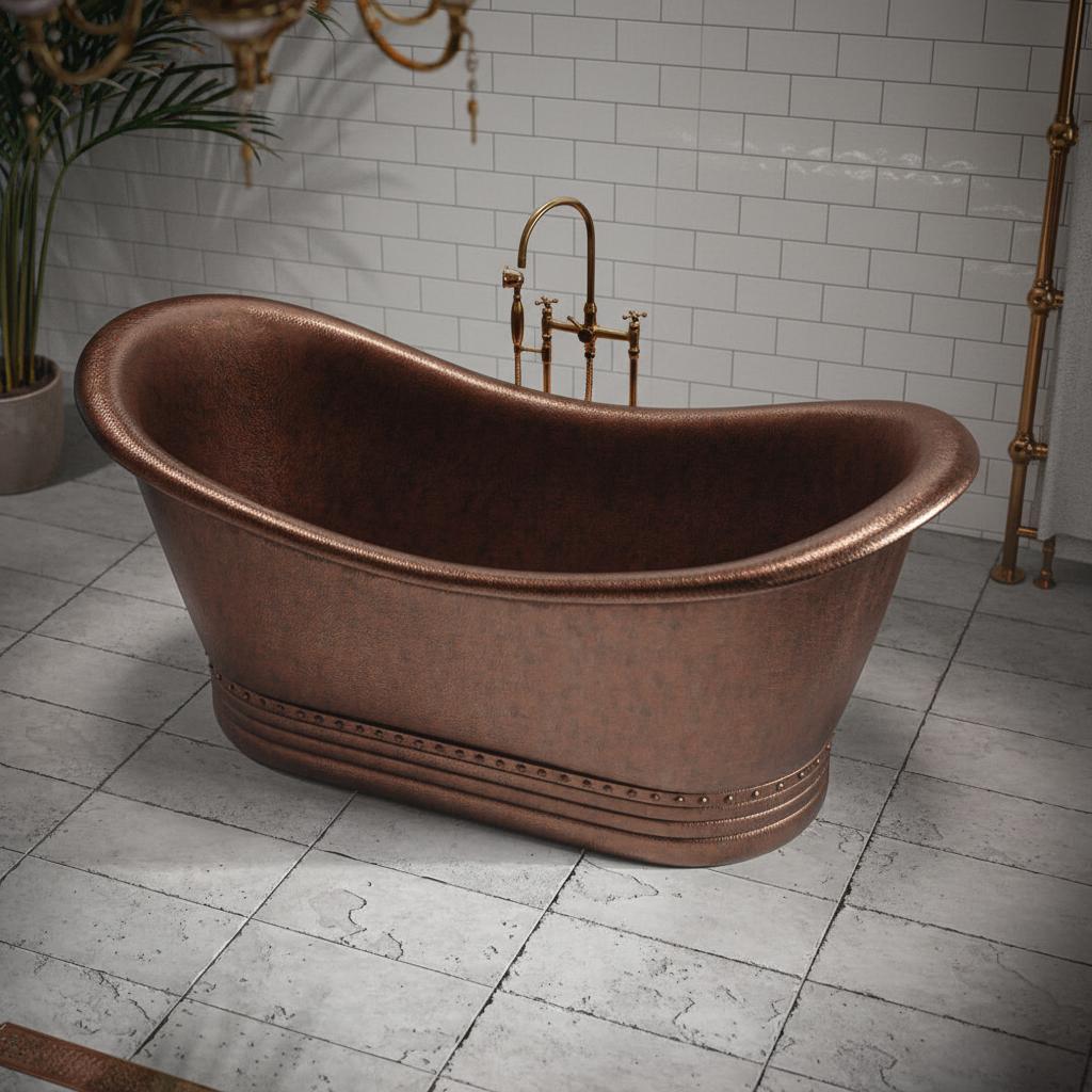 Medium Copper Freestanding Slipper Bathtub for Luxury Bathrooms