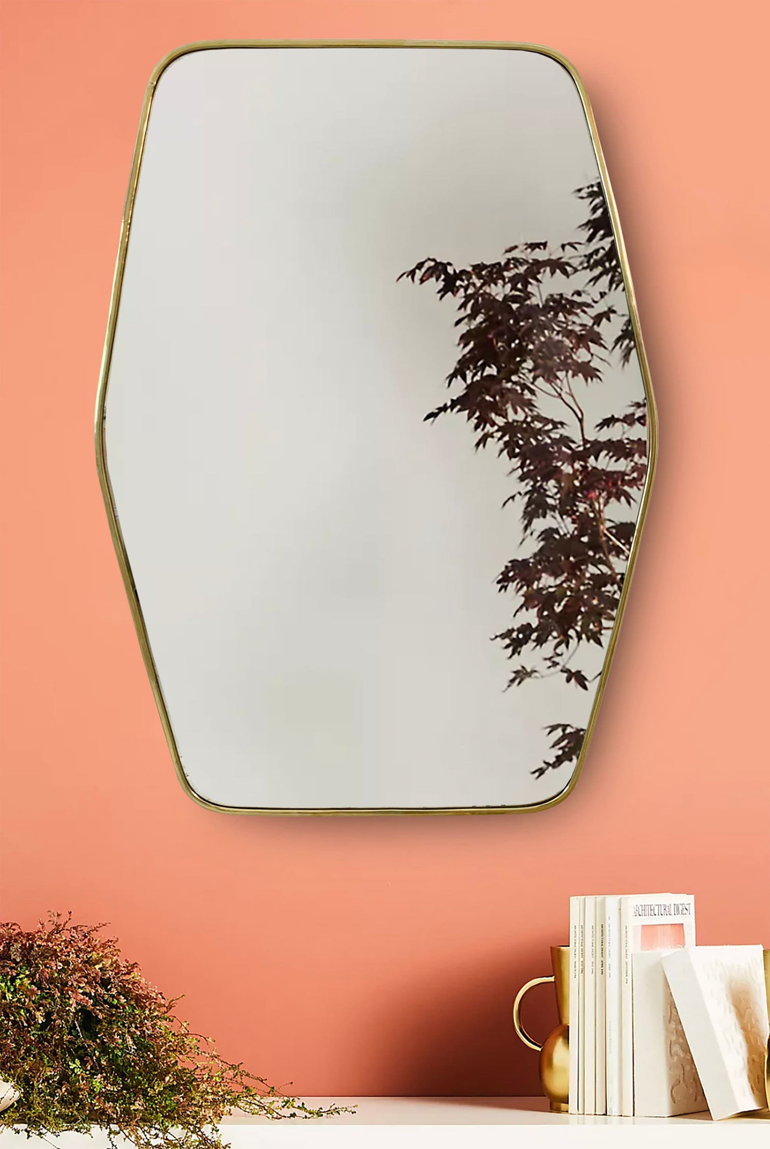 Varaudu Hexagonal Brass Mirror Bathroom Mirror 369099719 - Antique Brass Bathroom Mirror, Vanity Wall Decor