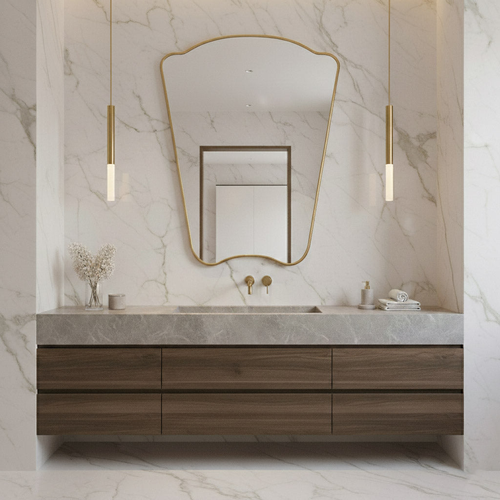 Varaudu Italian Style Irregular Mirror - Antique Brass Bathroom Mirror, Vanity Wall Decor