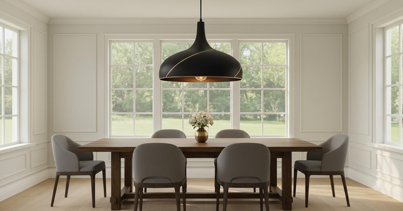 Modern Black Pendant Light: Copper Spiral Detail, Adjustable Height