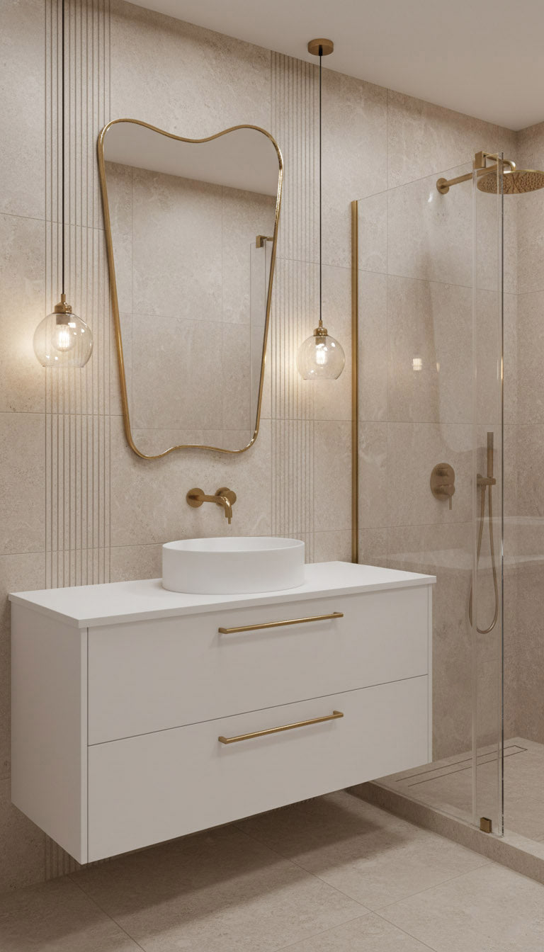 Varaudu Freeform Wall Mirror - Antique Brass Bathroom Mirror, Vanity Wall Decor