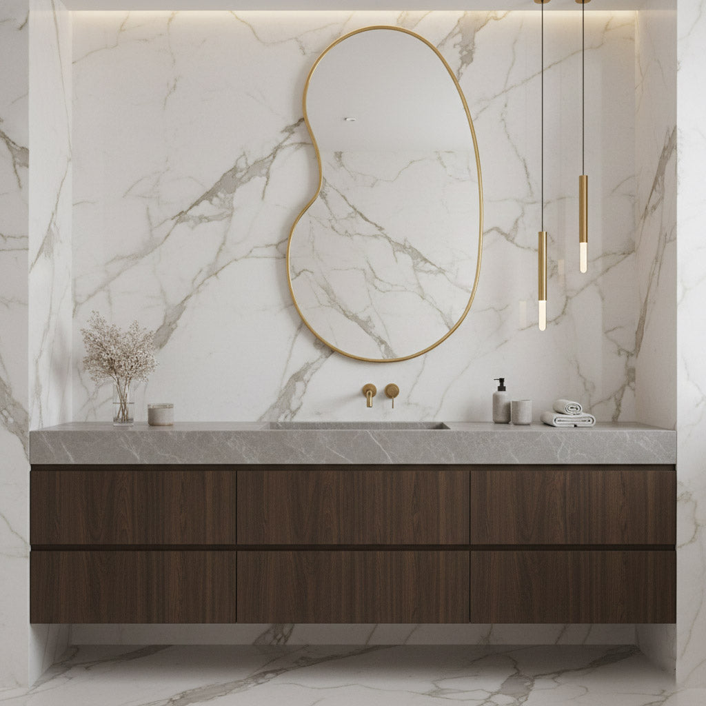 Varaudu Kidny Unlacquered Brass Mirror Gold Mirror - Antique Brass Bathroom Mirror, Vanity Wall Decor