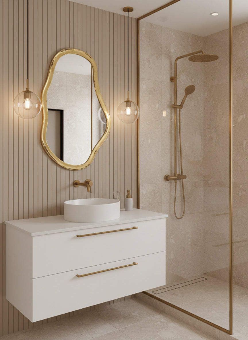 Varaudu Asymmetrical Mirror Wall Brass Mirror 369099721 - Antique Brass Bathroom Mirror, Vanity Wall Decor