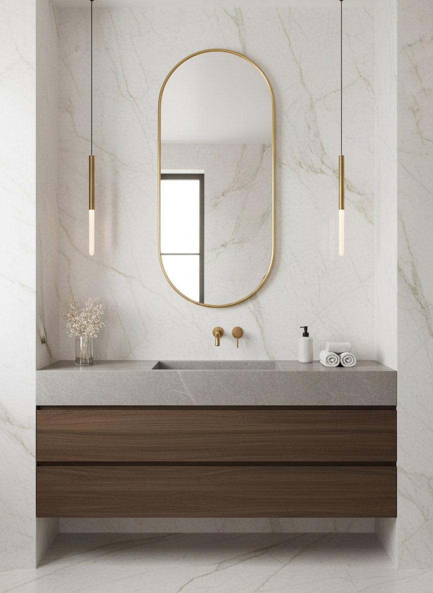 Varaudu Antique Brass Capsule Mirror Brass Wall Mirror - Antique Brass Bathroom Mirror, Vanity Wall Decor