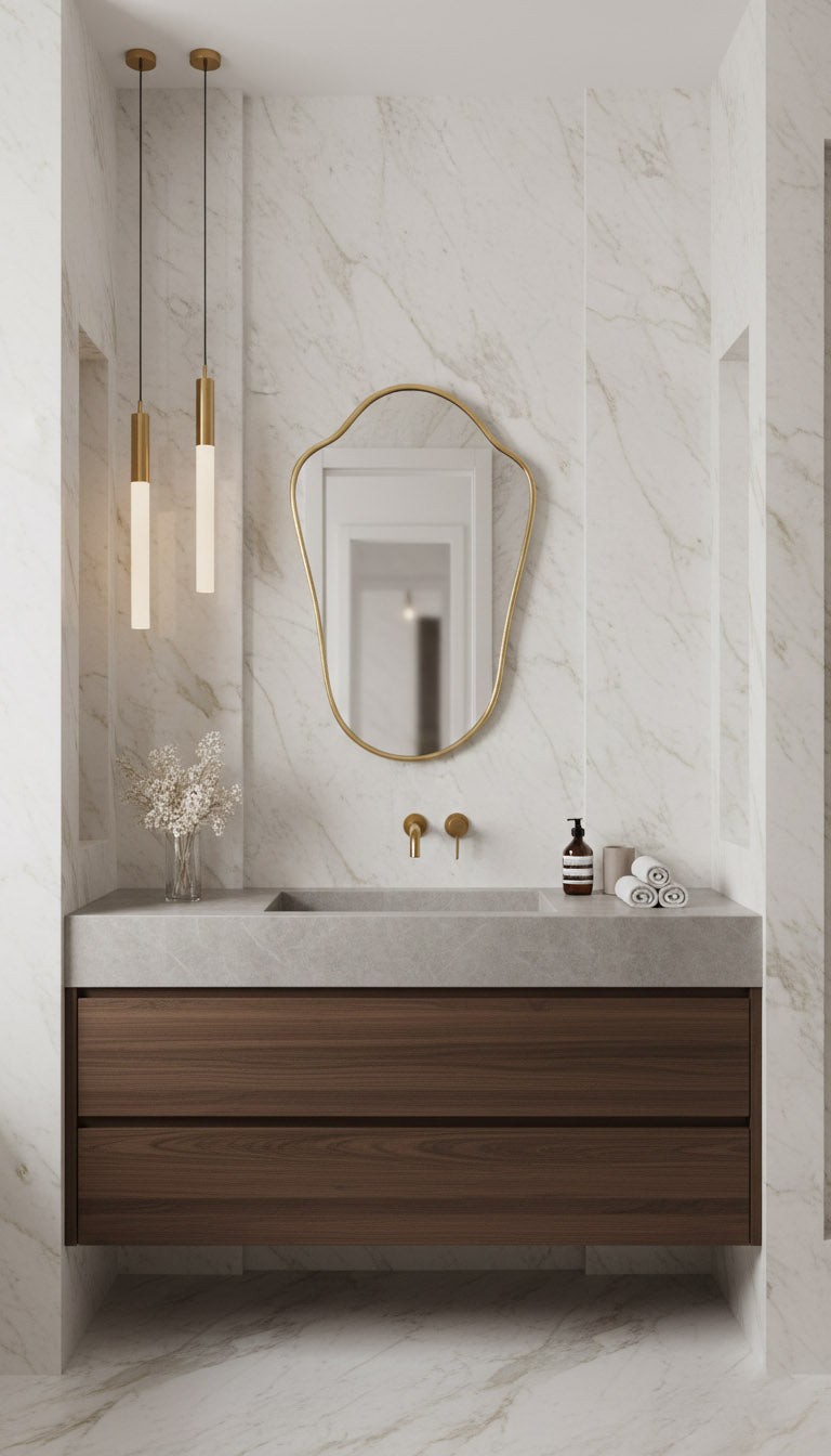 Varaudu Italian Shield Form Brass Wall Mirror 369099688 - Antique Brass Bathroom Mirror, Vanity Wall Decor