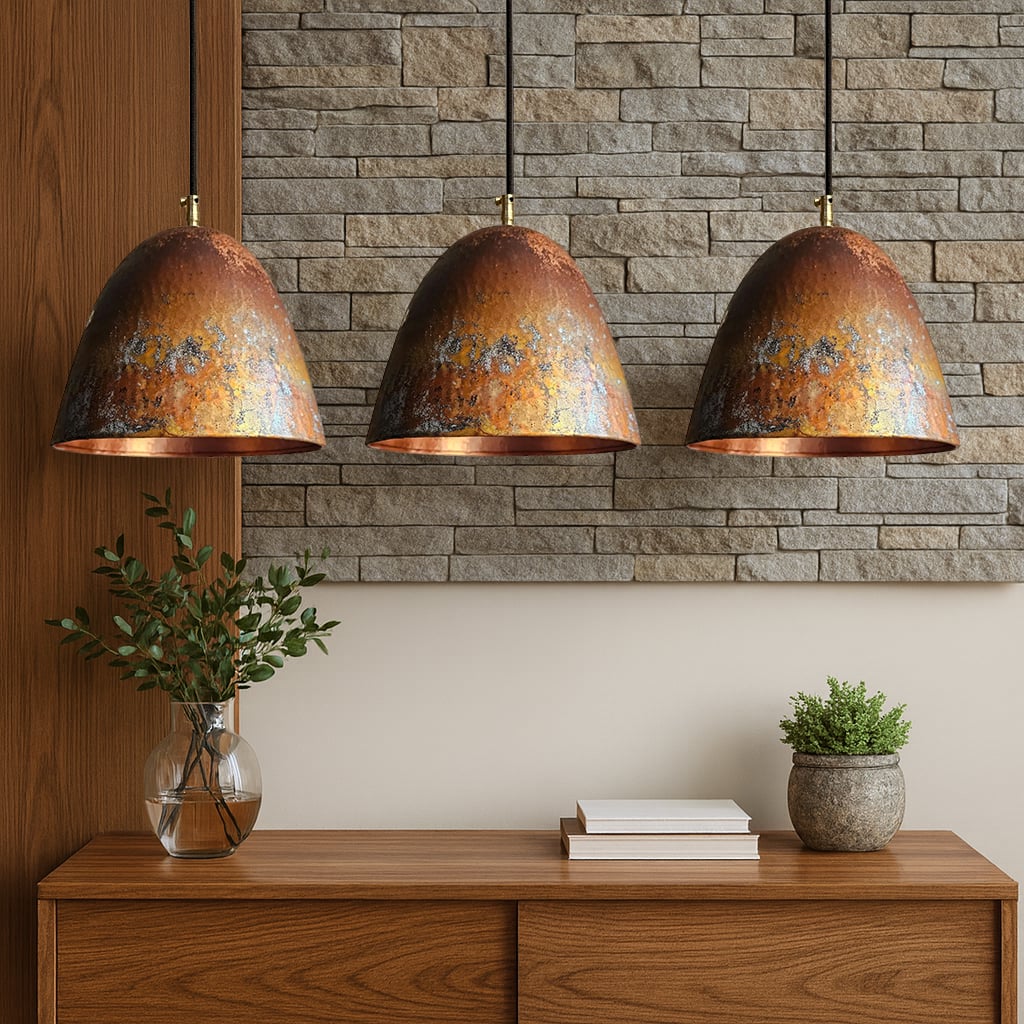 Tawada Aged Copper Kitchen Pendant Light - Set of 3