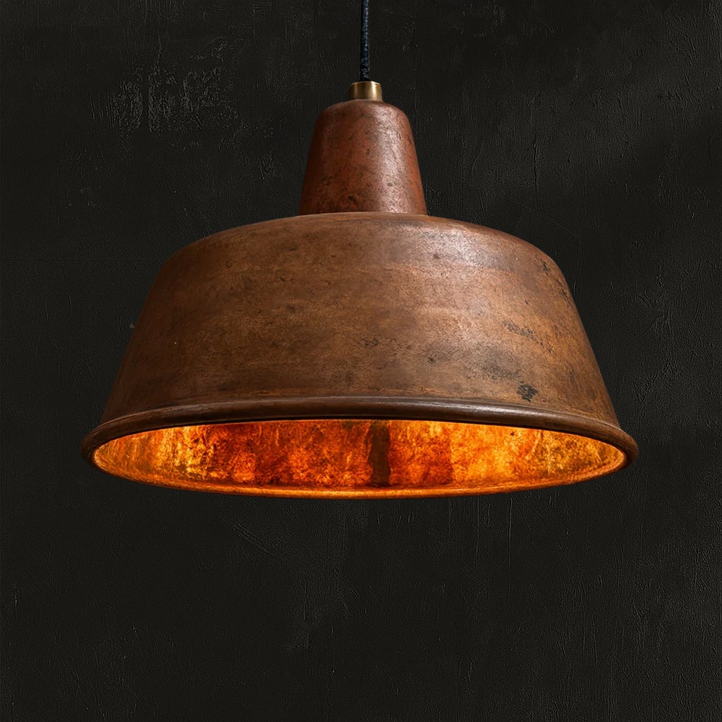Wide Brushed Copper Pendant Light