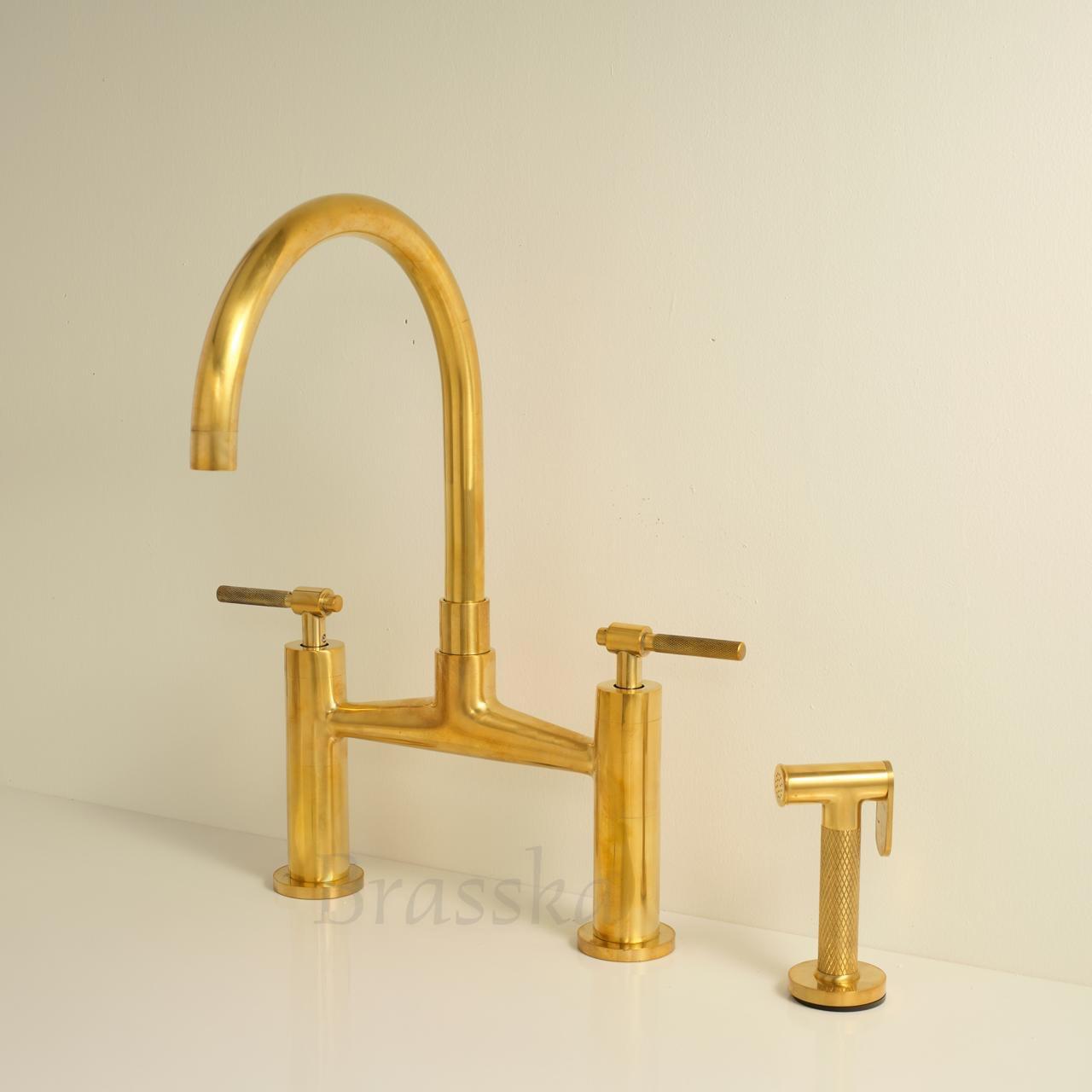 Mykonos Bridge Faucet with Unlacquered Brass Finish
