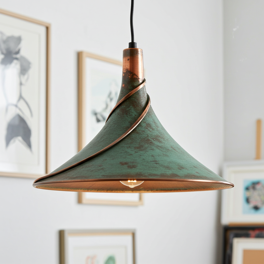Handmade Oxidized Copper Pendant Light – Patina Dome Ceiling Lamp