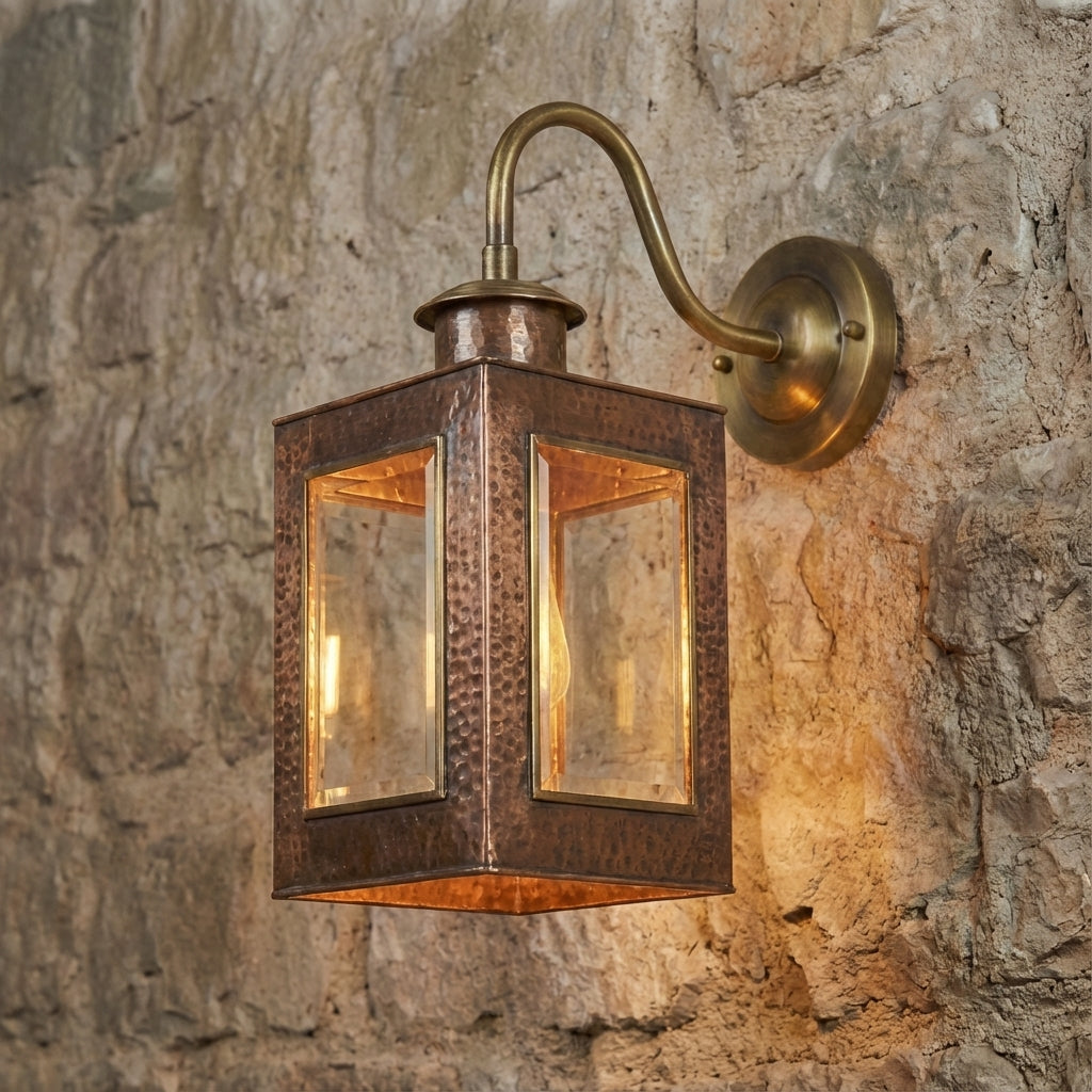 Handmade Copper Outdoor Wall Lantern – Brass Gooseneck Sconce