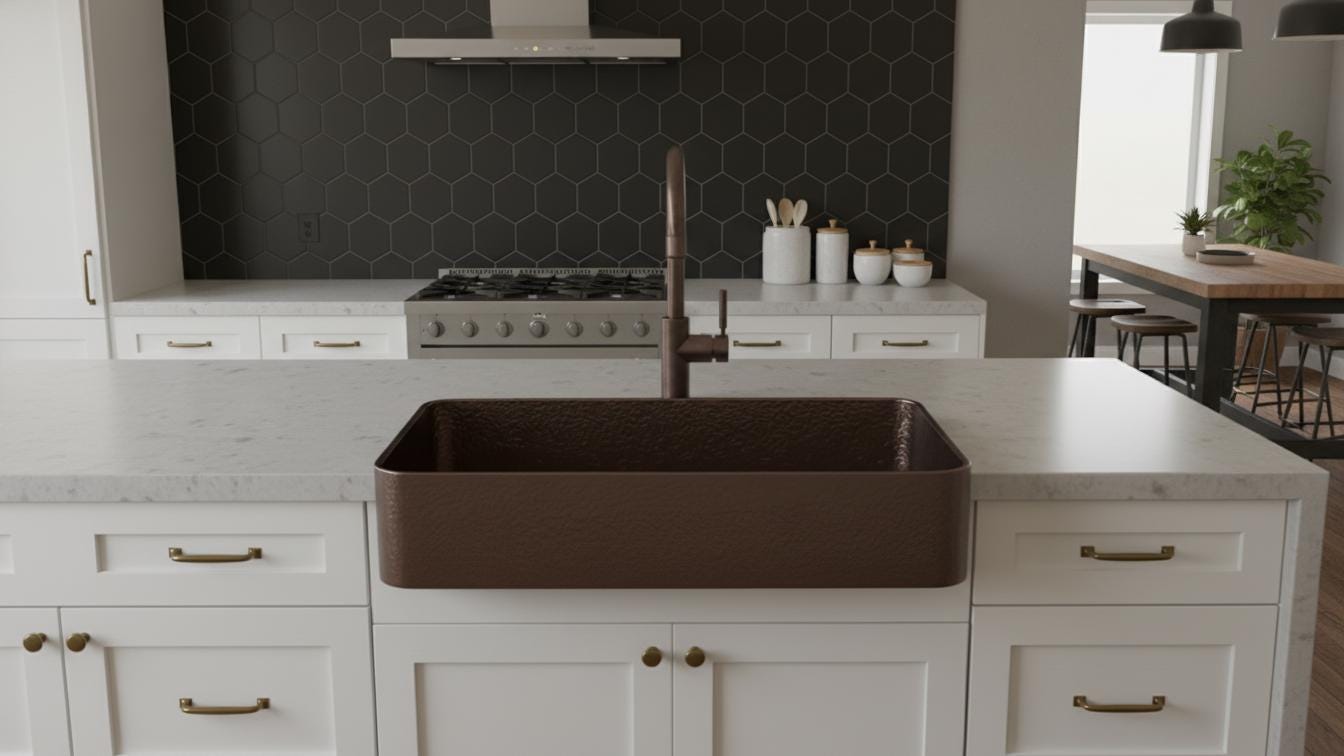 Oil Rubbed Bronze Copper Sink - Dark Farmhouse Apron Front Basin
