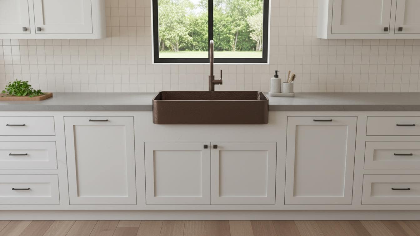 Oil Rubbed Bronze Copper Sink - Dark Farmhouse Apron Front Basin
