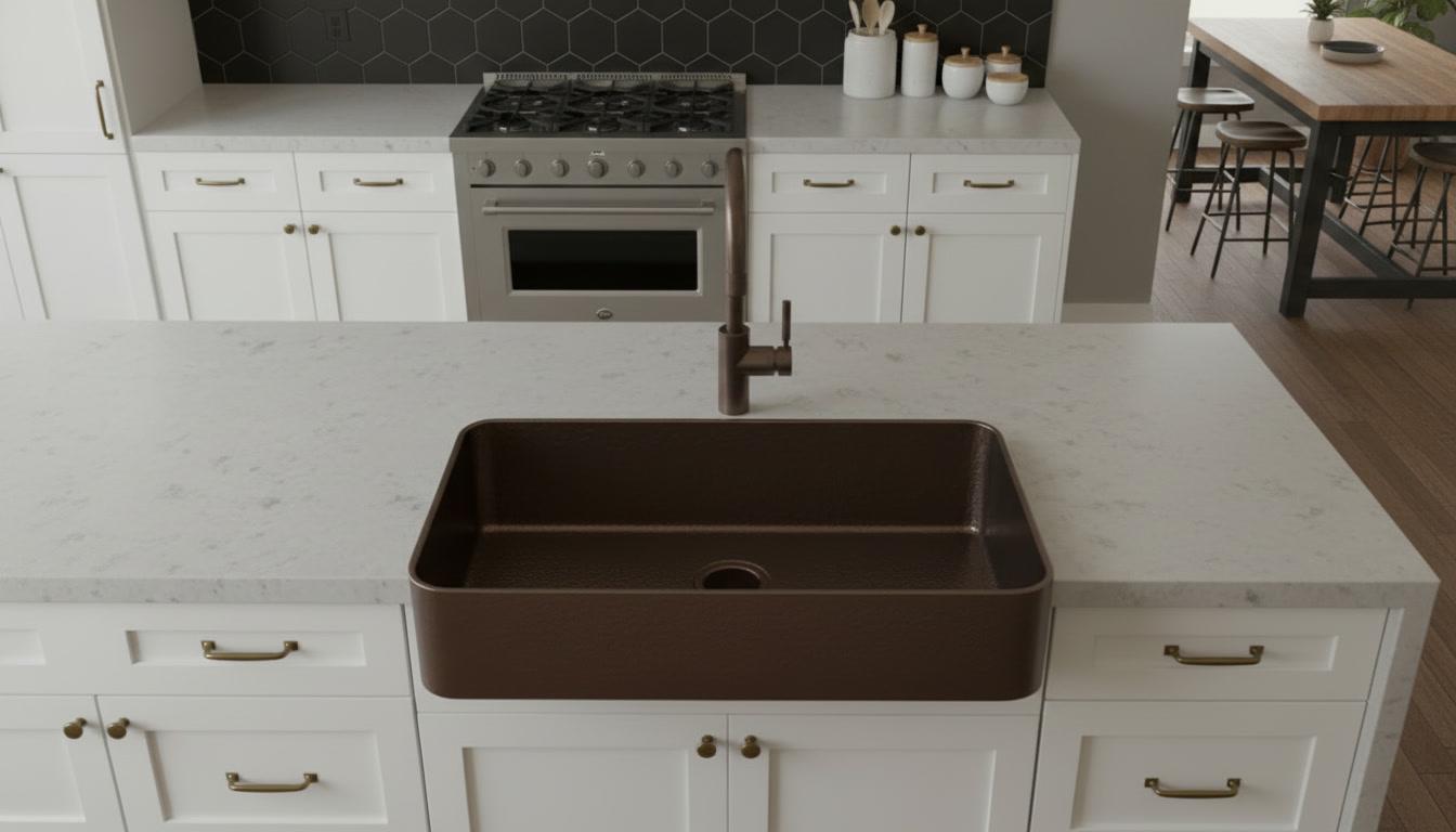 Oil Rubbed Bronze Copper Sink - Dark Farmhouse Apron Front Basin