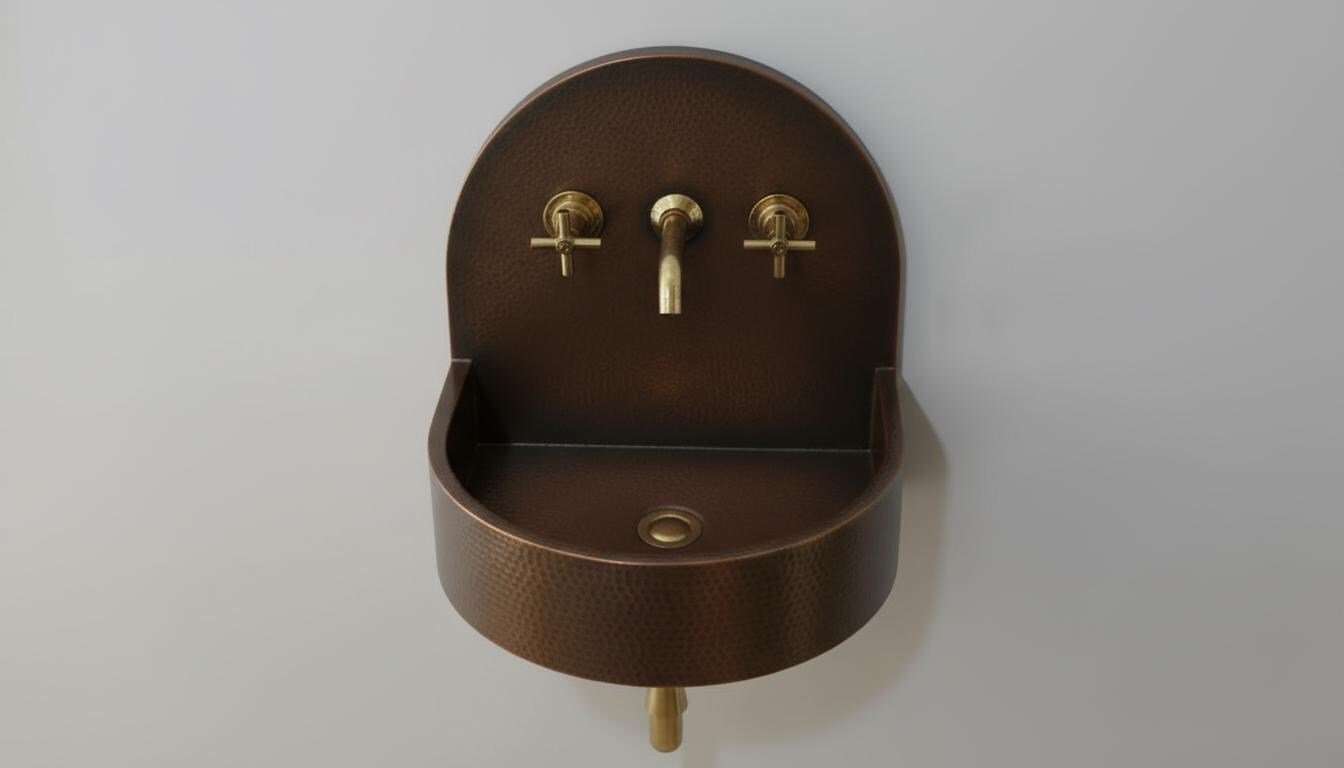 Oil Rubbed Hammered Copper Sink - Dark Bronze Wall Mount Basin