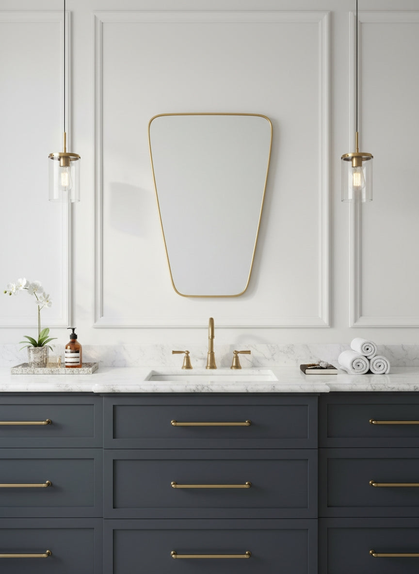 Varaudu Gold Wall Brass Mirror Triangle Mirror 369099720 - Antique Brass Bathroom Mirror, Vanity Wall Decor