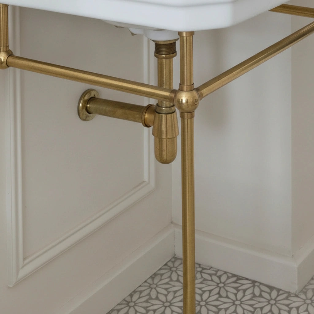 Unlacquered Brass Console Vanity Legs – Handmade Bathroom Sink Stand