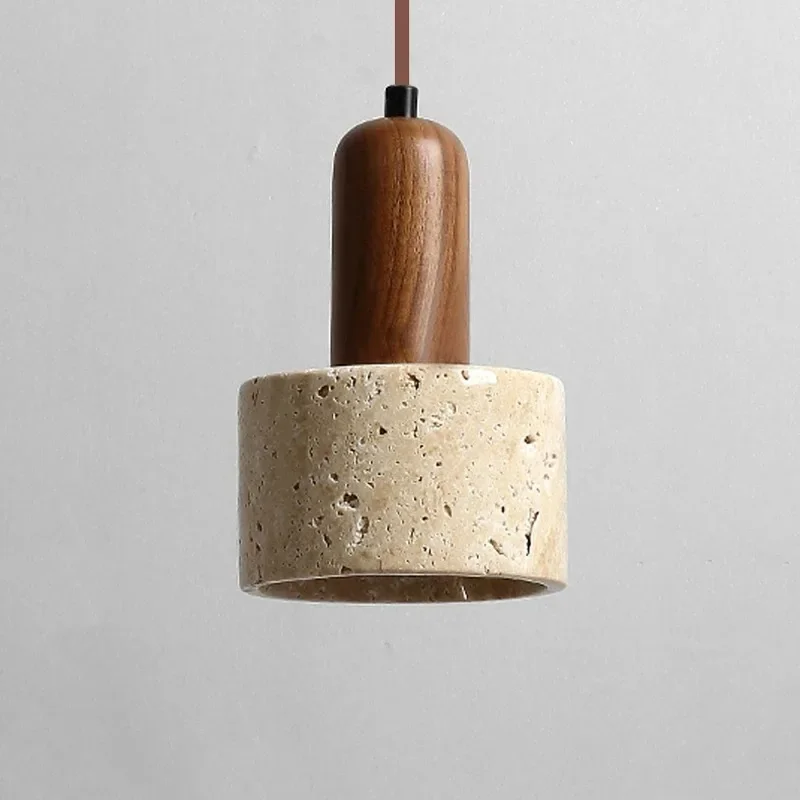 Ora Wabi Sabi Cylinder Travertine Stone Pendant Light