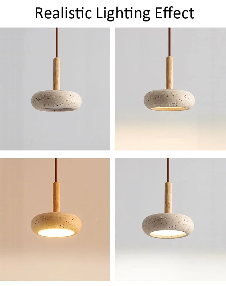 Osho Wabi Sabi Round Travertine and Wood Pendant Light