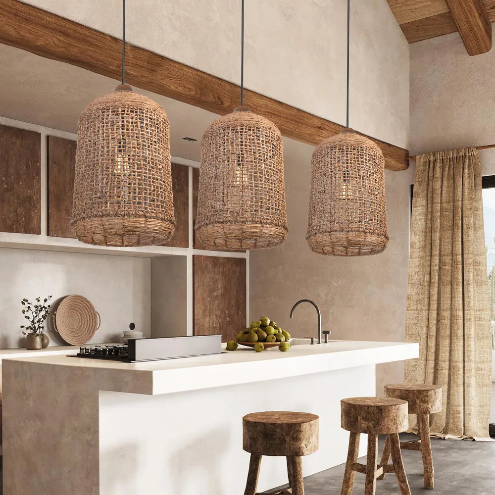 Oversized Cage Wabi Sabi Natural Woven Kitchen Pendant Light