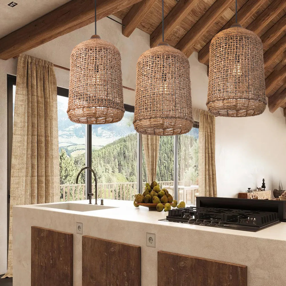 Oversized Cage Wabi Sabi Natural Woven Kitchen Pendant Light