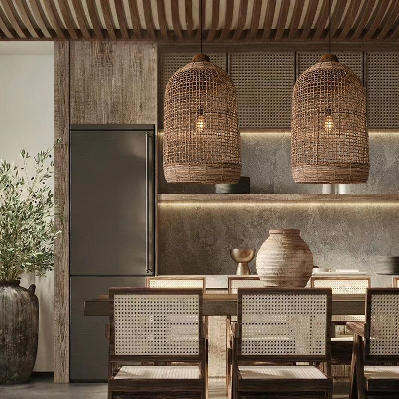 Oversized Cage Wabi Sabi Natural Woven Kitchen Pendant Light