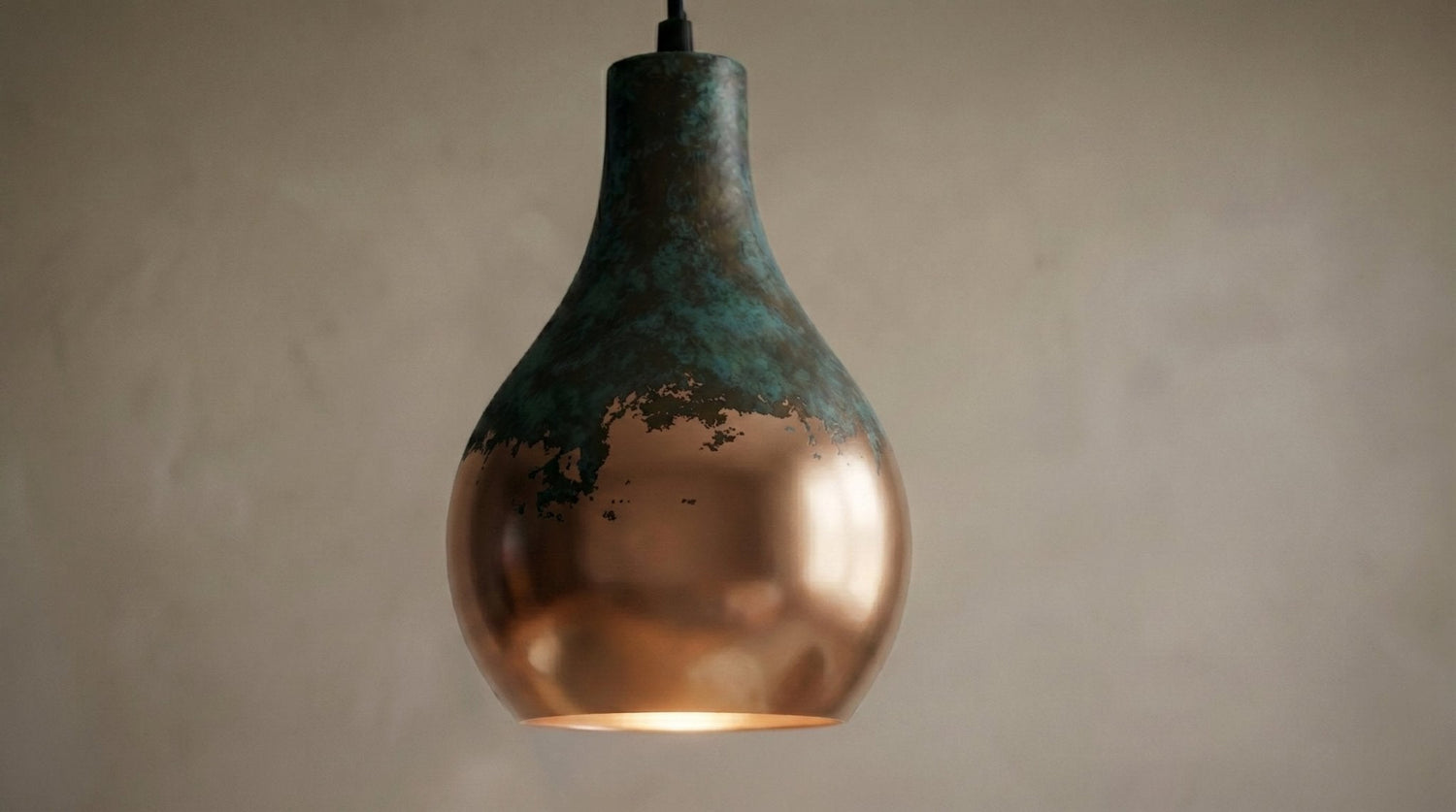 Oxidized Antique Copper Pendant Light - Teardrop Ceiling Lamp
