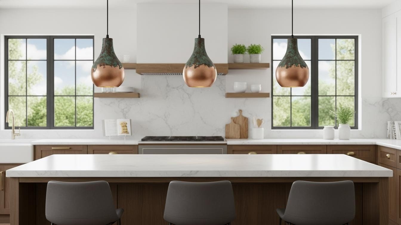 Oxidized Antique Copper Pendant Light - Teardrop Ceiling Lamp