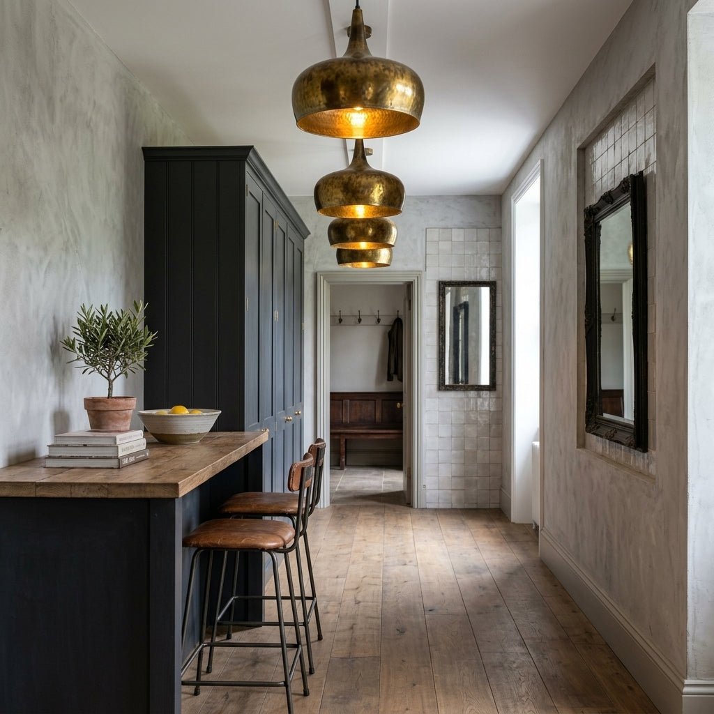 Oxidized Brass Copper Pendant Light - Farmhouse Patina Lampshade