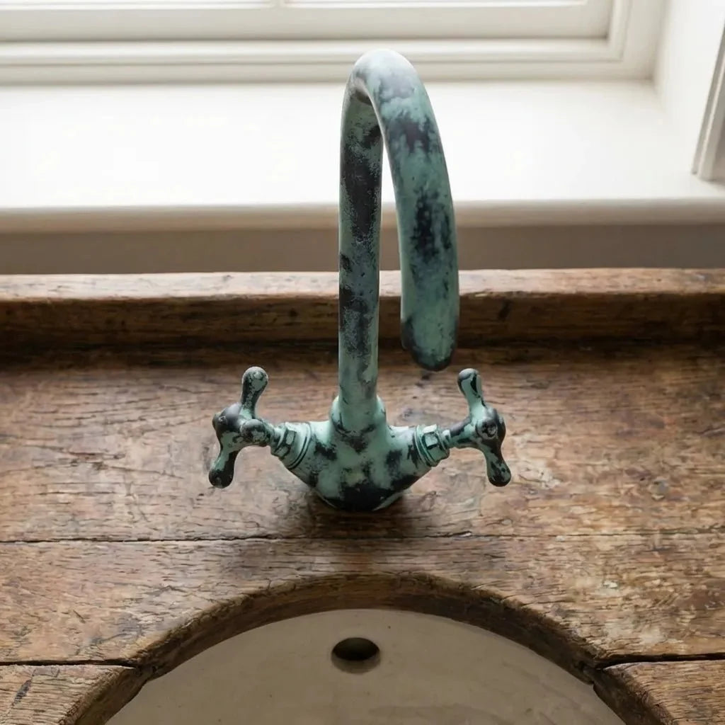 Oxidized Brass Gooseneck Bathroom Faucet with Luxurious Patina