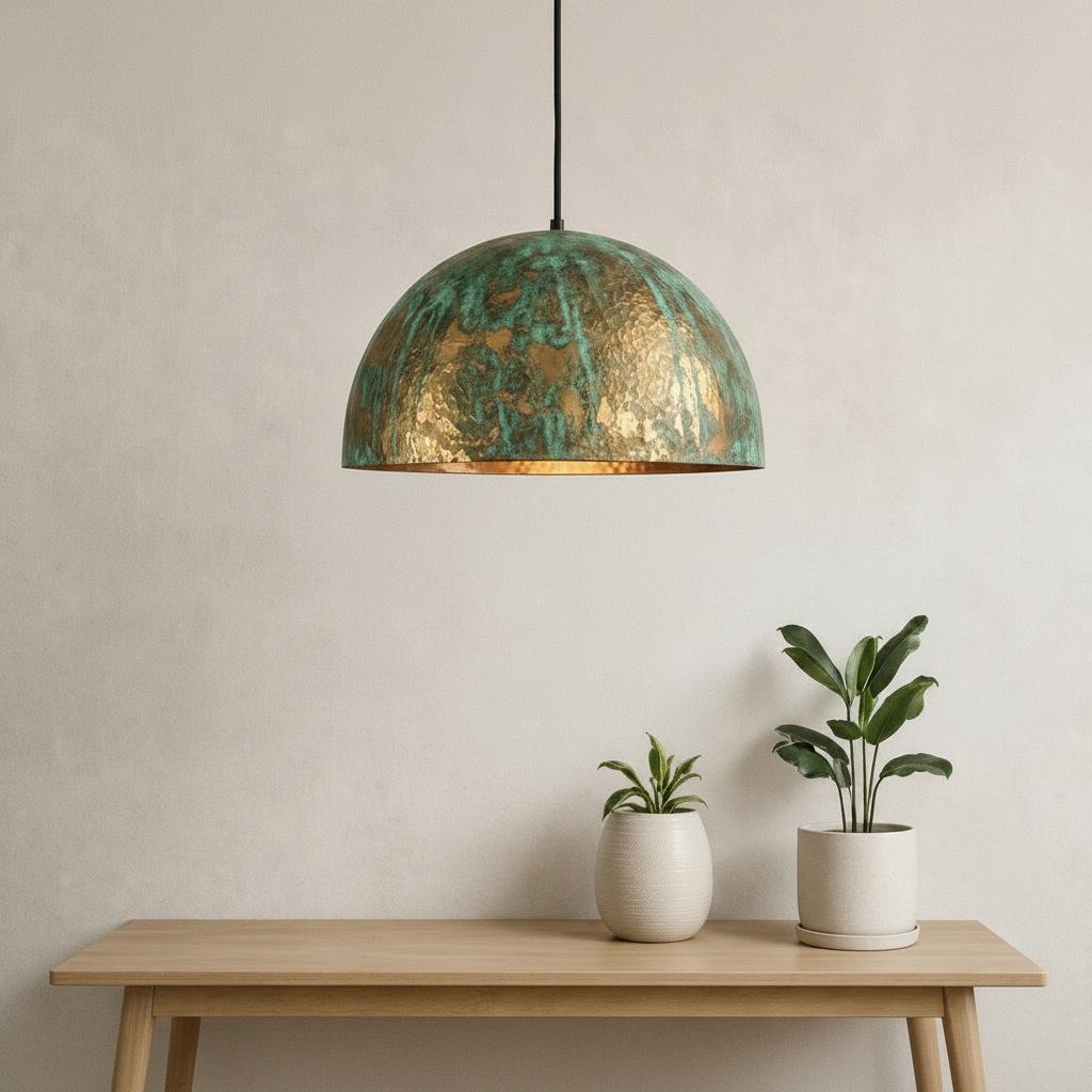 Oxidized Brass Pendant Light, Verdigris Dome Lamp, Rustic Kitchen Island Lighting, Farmhouse Ceiling Light, Antique Brass Hanging Fixture
