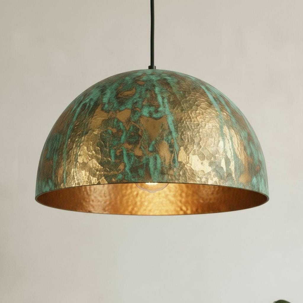 Oxidized Brass Pendant Light, Verdigris Dome Lamp, Rustic Kitchen Island Lighting, Farmhouse Ceiling Light, Antique Brass Hanging Fixture