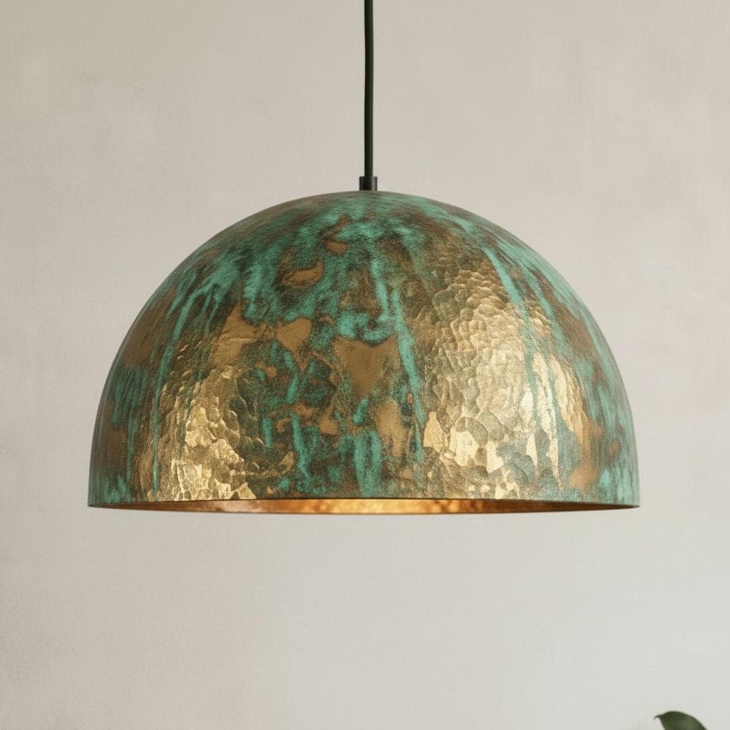Oxidized Brass Pendant Light, Verdigris Dome Lamp, Rustic Kitchen Island Lighting, Farmhouse Ceiling Light, Antique Brass Hanging Fixture