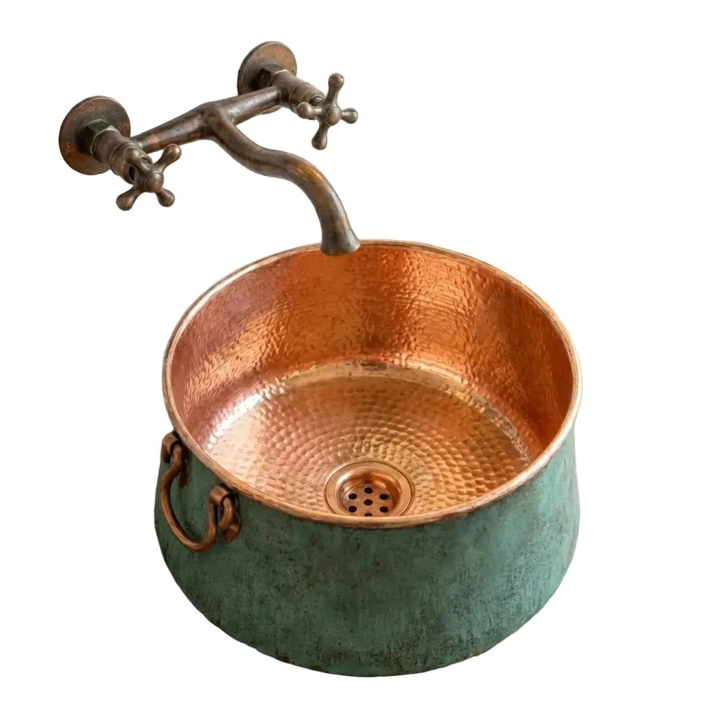 Handmade Copper Bathroom Sink with Rustic Vessel Design
