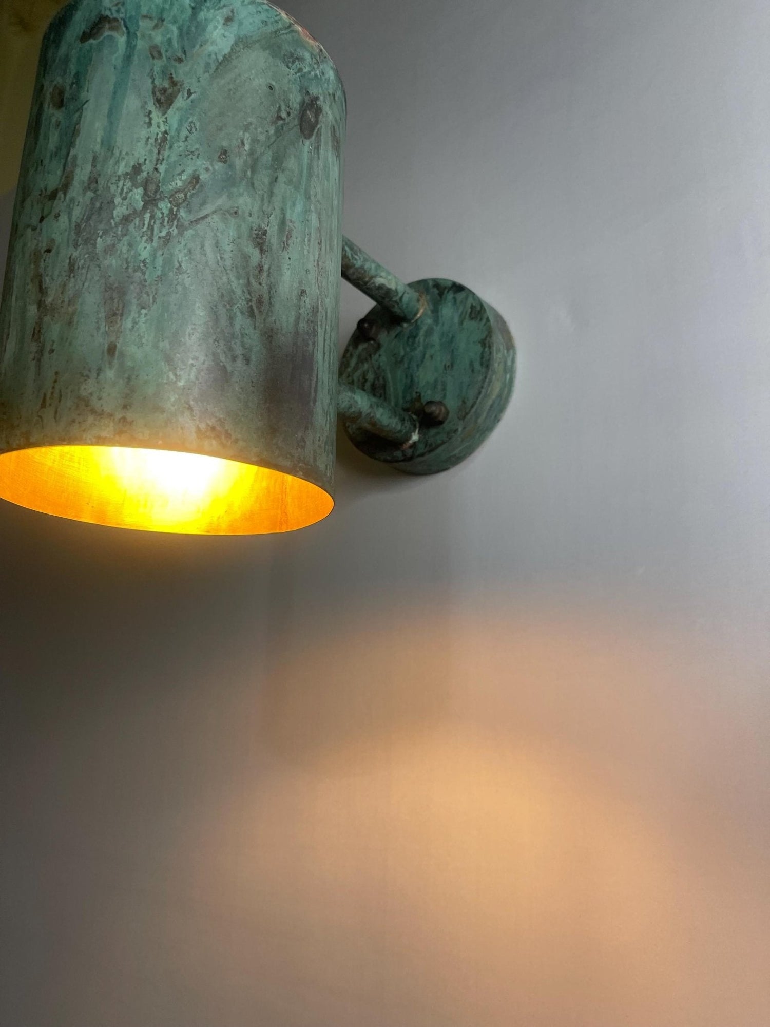 Oxidized Copper Cylinder Wall Sconce - Rustic Green Patina Light