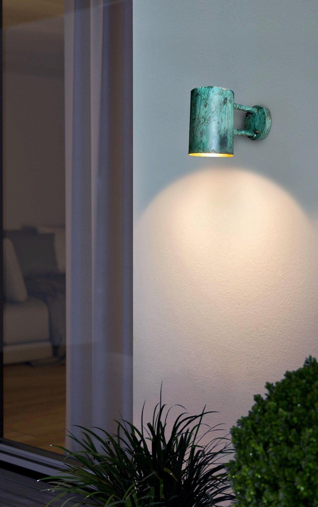 Oxidized Copper Cylinder Wall Sconce - Rustic Green Patina Light