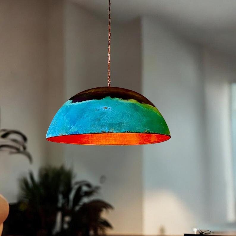 Oxidized Copper Kitchen Island Pendant Light - Farmhouse Hanging Lamp