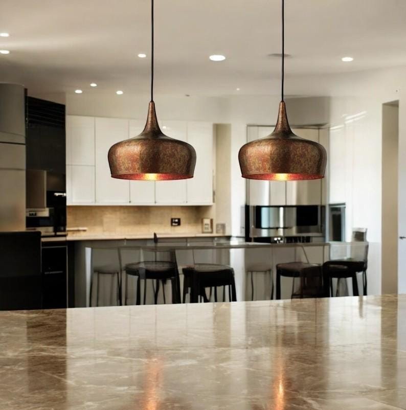 Oxidized Farmhouse Copper Pendant Light - Patina Hanging Lampshade