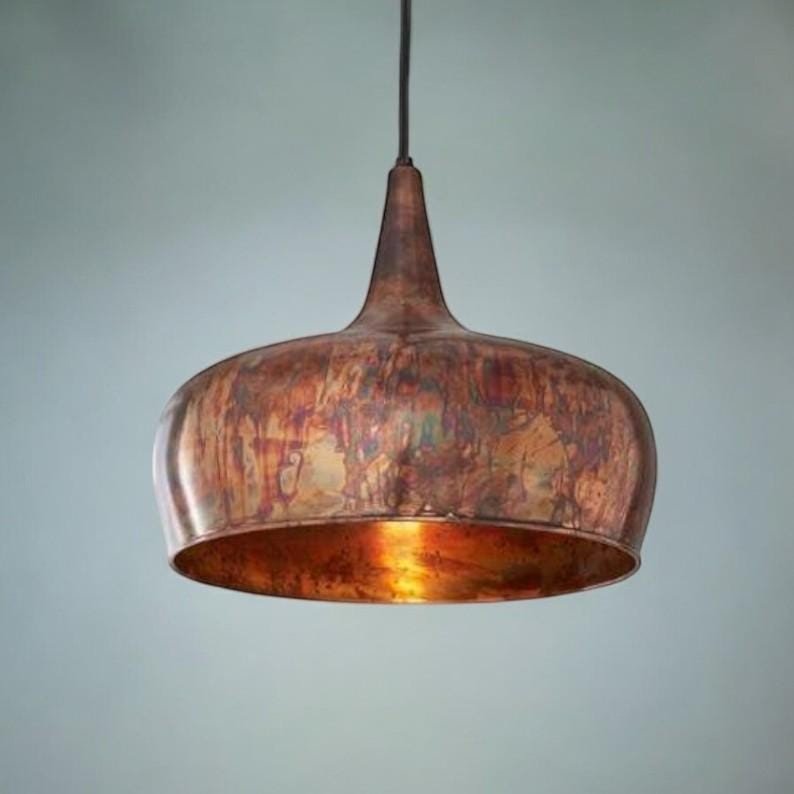 Oxidized Farmhouse Copper Pendant Light - Patina Hanging Lampshade