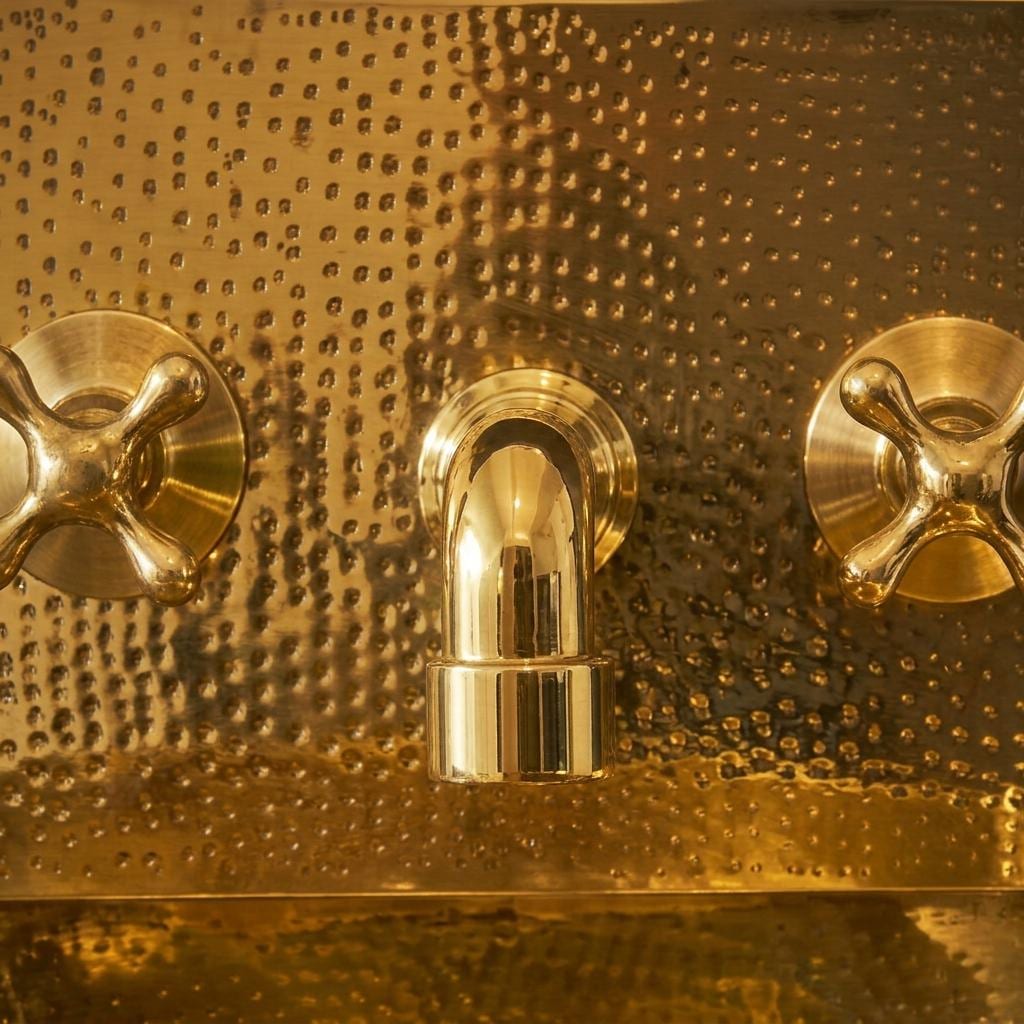 Polished Brass Wall Mount Sink: Handcrafted Rustic Bathroom Fixture unlacquered brass faucet