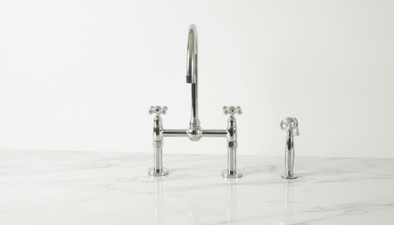 Polished Chrome Bridge Kitchen Faucet - Solid Brass Farmhouse Tap