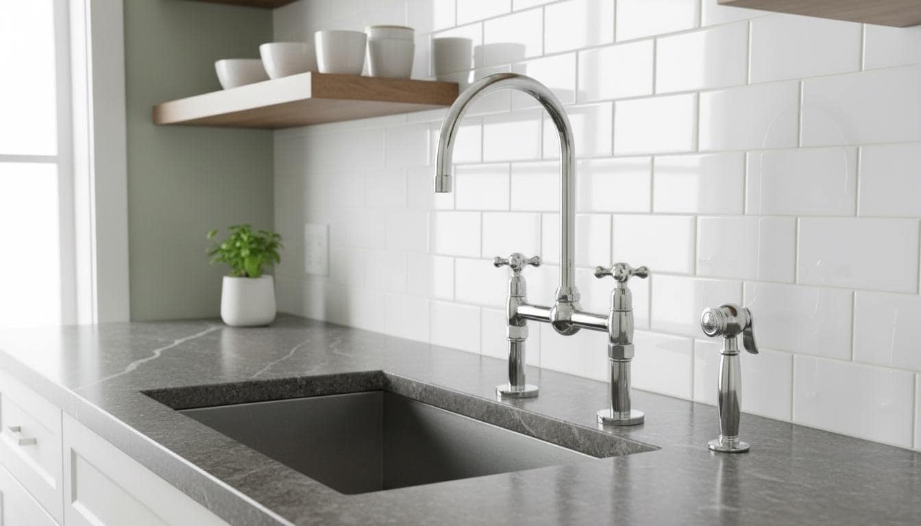 Polished Chrome Bridge Kitchen Faucet - Solid Brass Farmhouse Tap