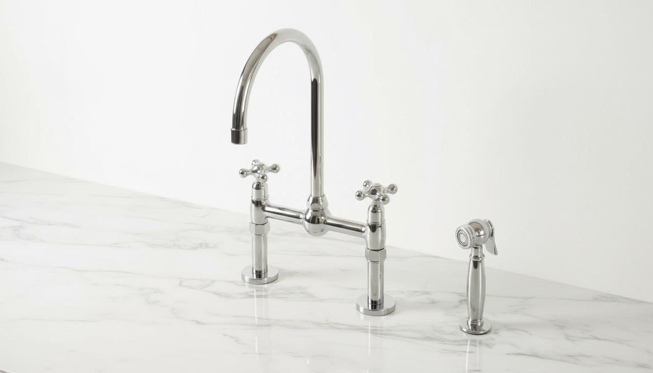 Polished Chrome Bridge Kitchen Faucet - Solid Brass Farmhouse Tap