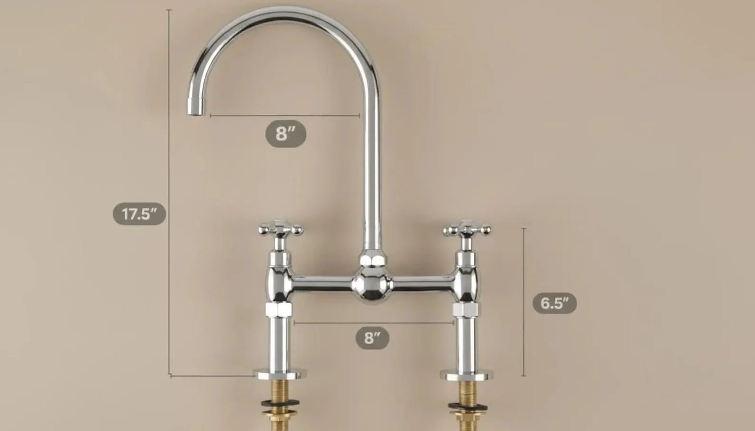 Polished Chrome Bridge Kitchen Faucet - Solid Brass Farmhouse Tap