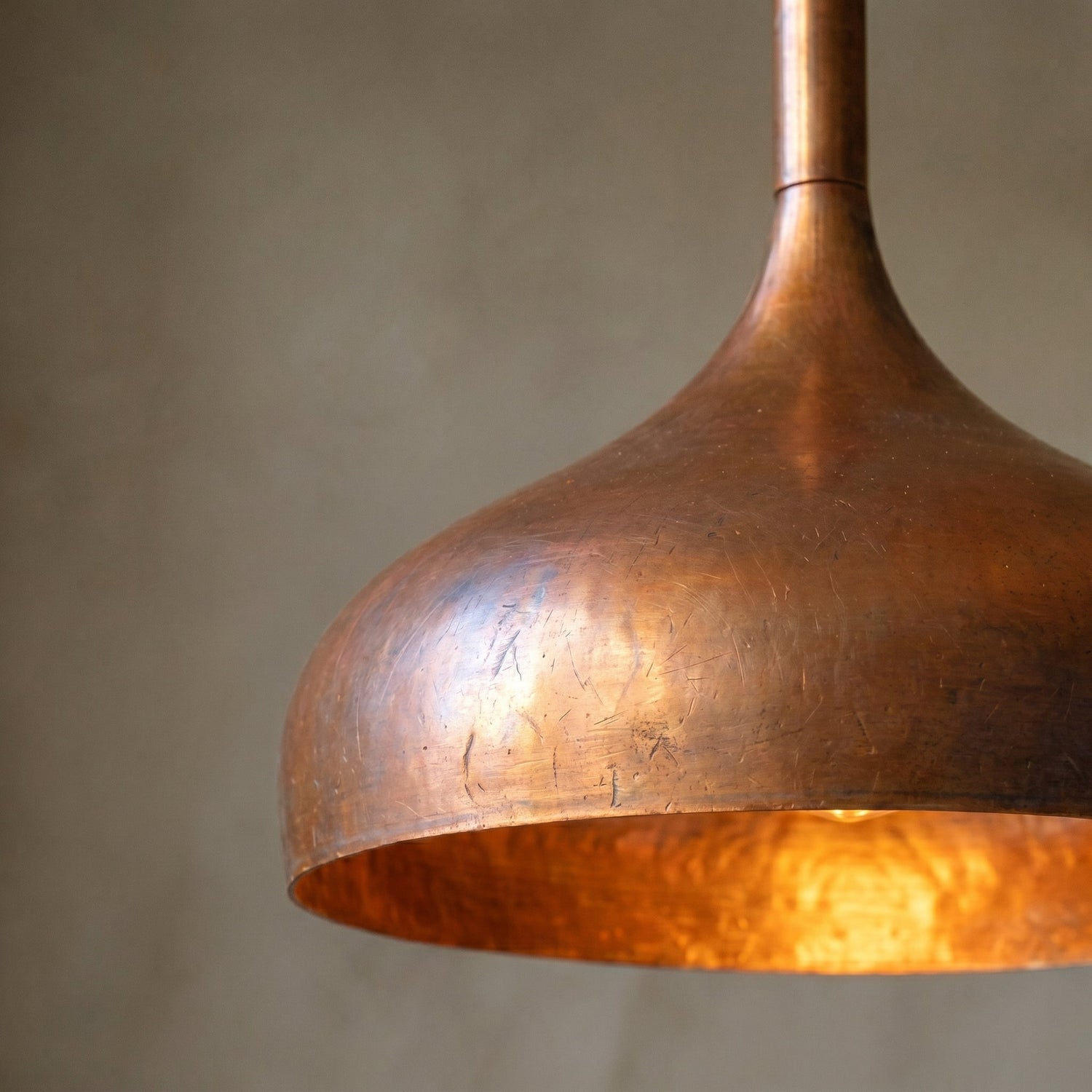 Polished Copper Pendant Light - Minimalist Dome Ceiling Fixture