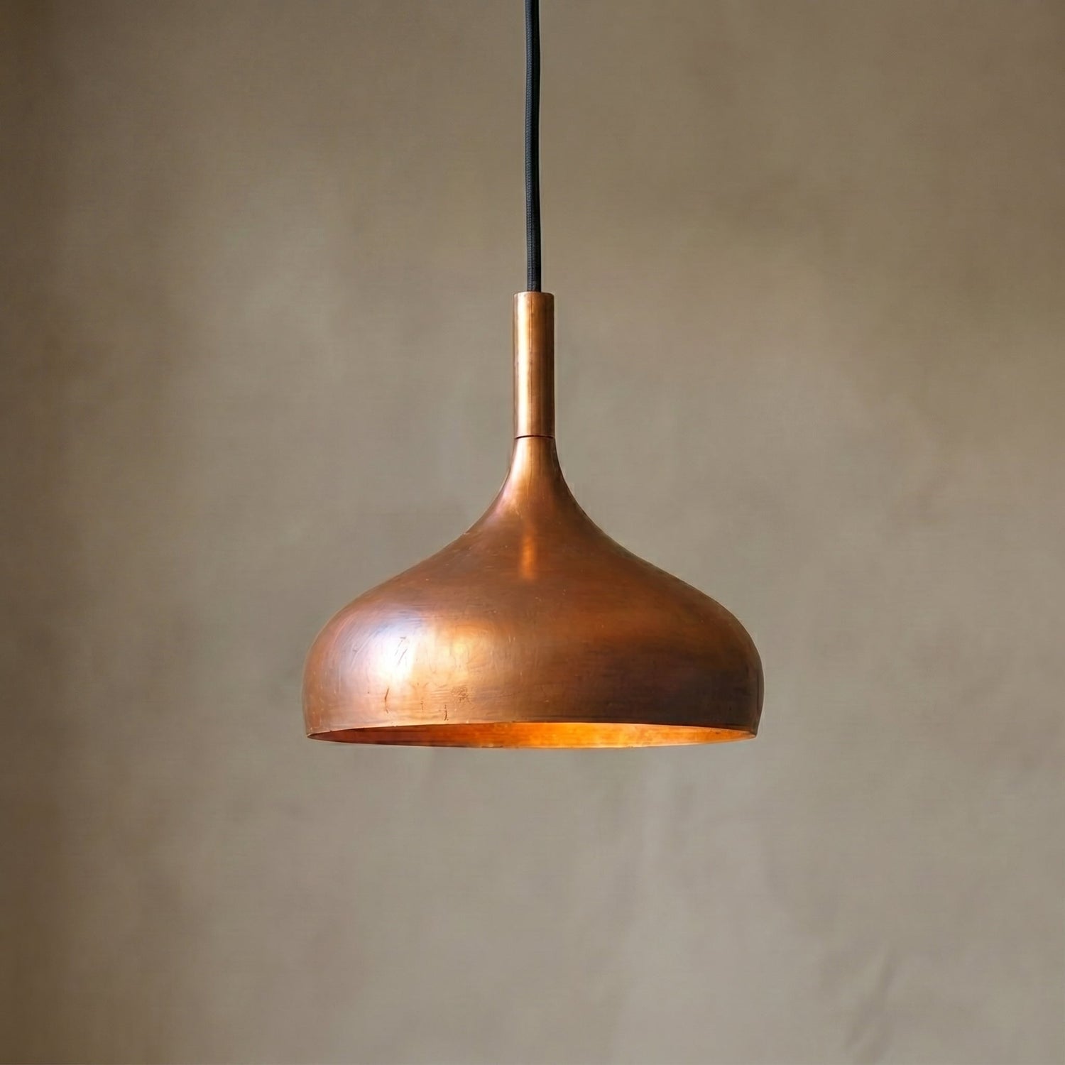 Polished Copper Pendant Light - Minimalist Dome Ceiling Fixture